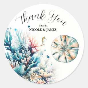 Sticker Rond Ocean Splash Sea Coral Mariage d'aquarelle