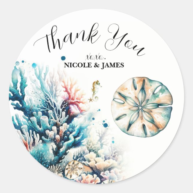 Sticker Rond Ocean Splash Sea Coral Mariage d'aquarelle (Devant)
