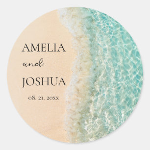 Sticker Rond Ocean Summer Blue Beach Fête de mariage de sable b