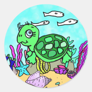 Sticker Rond Océan tropical mignon de tortue