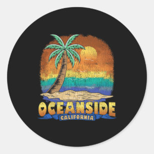 Sticker Rond Oceanside California Vintage Souvenir désorganisé