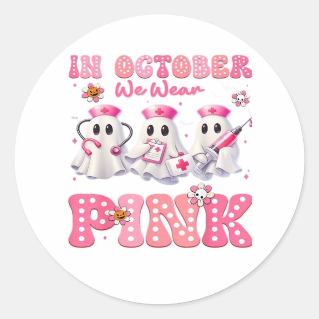 Sticker Rond Octobre Porter Pink Boo Infirmière Halloween Costu (Devant)