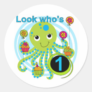 Sticker Rond Octopus 1er Anniversaire T-shirts et cadeaux