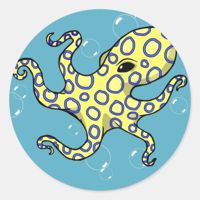 Sticker Rond Octopus à anneau bleu (Devant)