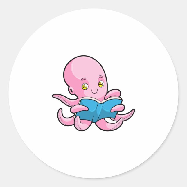 Sticker Rond Octopus à la lecture d'un livre (Devant)