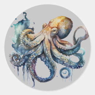 Sticker Rond Octopus aquarelle