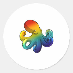 Sticker Rond Octopus avec arc-en-ciel