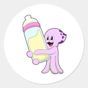 Sticker Rond Octopus avec Bébé Bouteille Lait