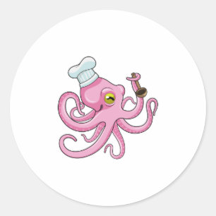 Sticker Rond Octopus comme cuire avec cuillère en bois