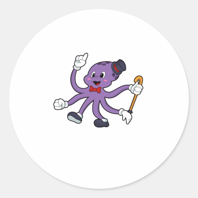 Sticker Rond Octopus comme magicien avec Casquette (Devant)