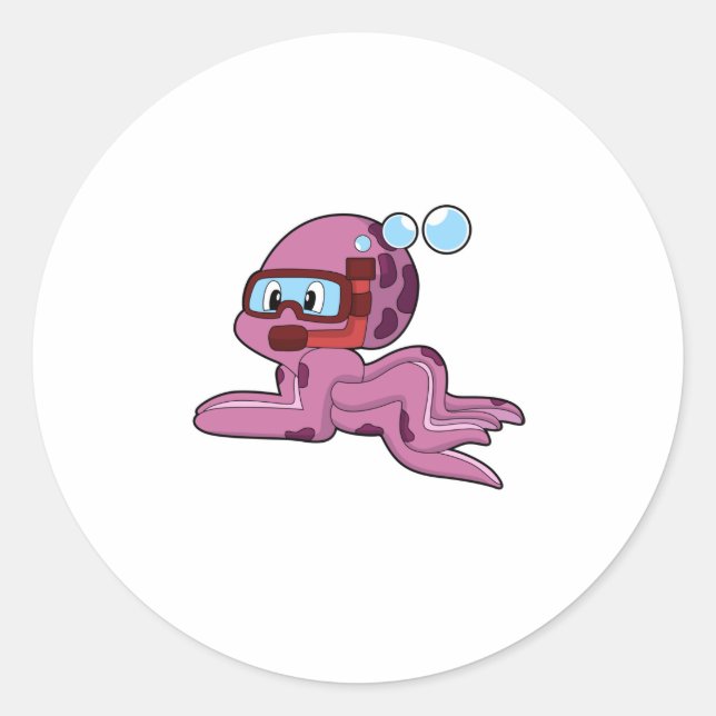 Sticker Rond Octopus comme plongeur avec tuba (Devant)