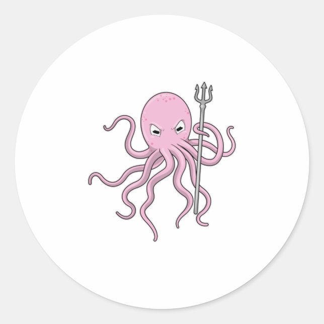 Sticker Rond Octopus en tant qu'assistant avec Trident (Devant)