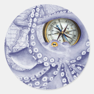 Sticker Rond Octopus Et Compas Violet
