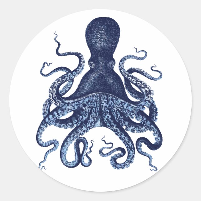 Sticker Rond Octopus Kraken Gravure vintage (Devant)