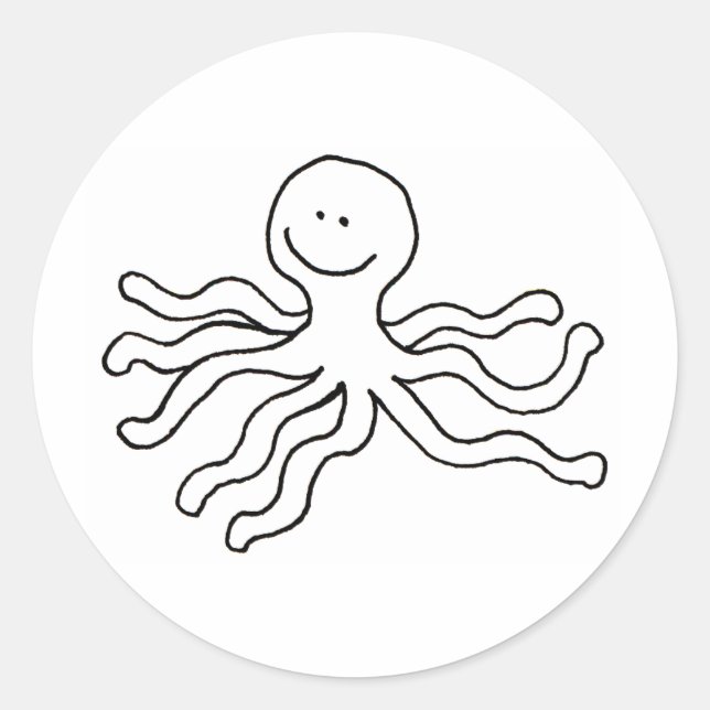 Sticker Rond Octopus - ligne amusante dessin joyeux logo art (Devant)