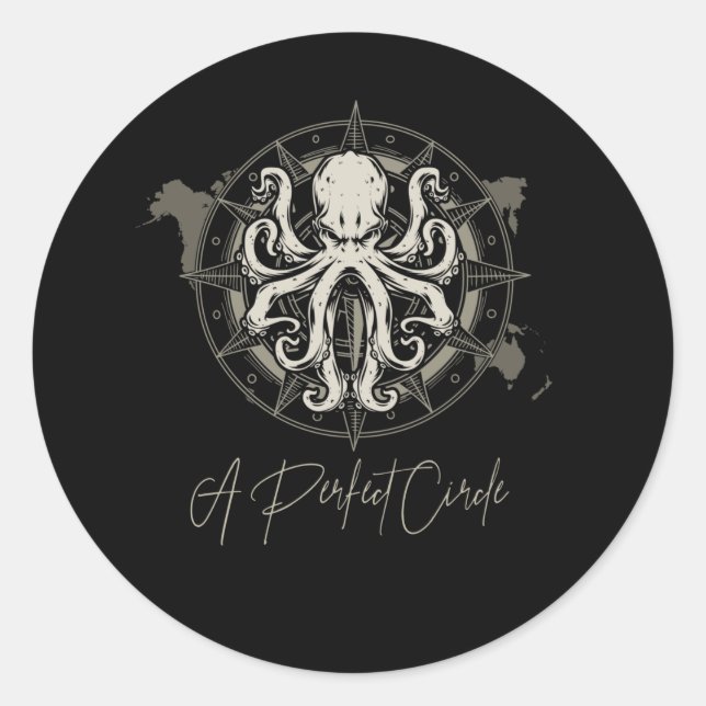 Sticker Rond Octopus Monde Mer Océan Animal Kraken Tentacle (Devant)