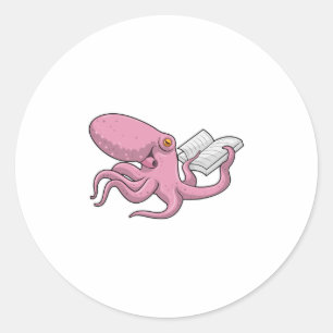 Sticker Rond Octopus Nerd avec le livre