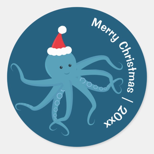Sticker Rond Octopus Père Noël Joyeux Noël (Devant)