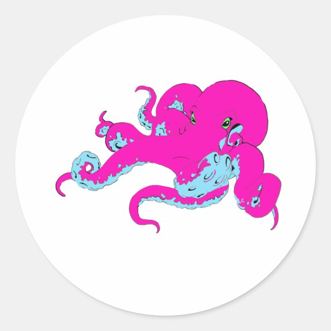 Sticker Rond Octopus rose (Devant)