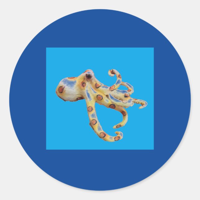 Sticker Rond Octopus unique sur Arrière - plan bleu (Devant)