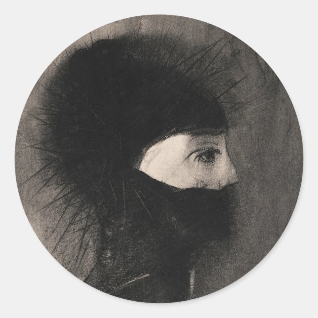 Sticker Rond Odilon Redon Armor. Face de femme sombre. Symbolis (Devant)