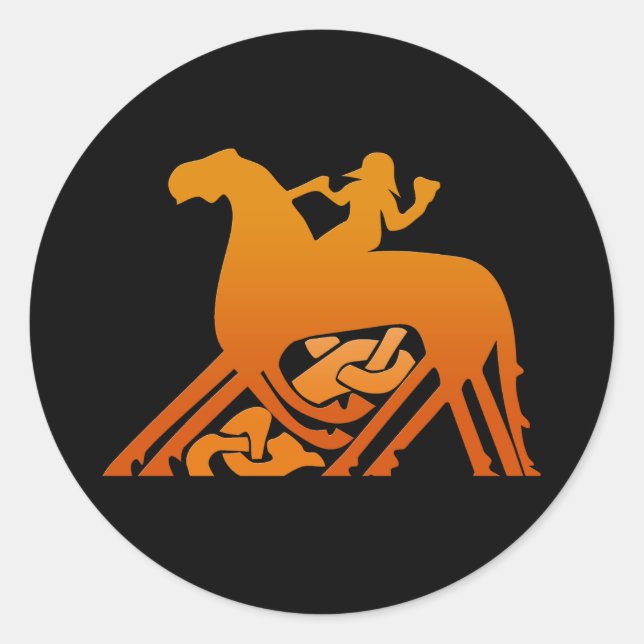 Sticker Rond Odin équitation sur Sleipnir Viking Mythologie (Devant)