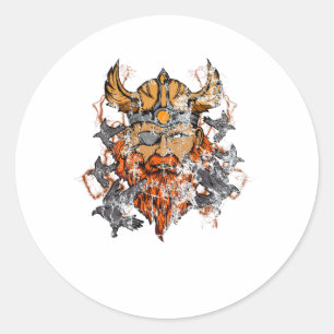 Sticker Rond Odin et ses ravens, la mythologie normande déçue