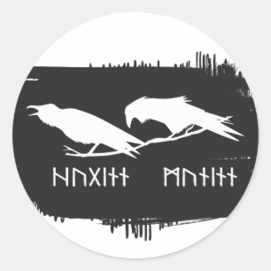 Sticker Rond Odin Raven Crow Viking Mythologie runes runes runi