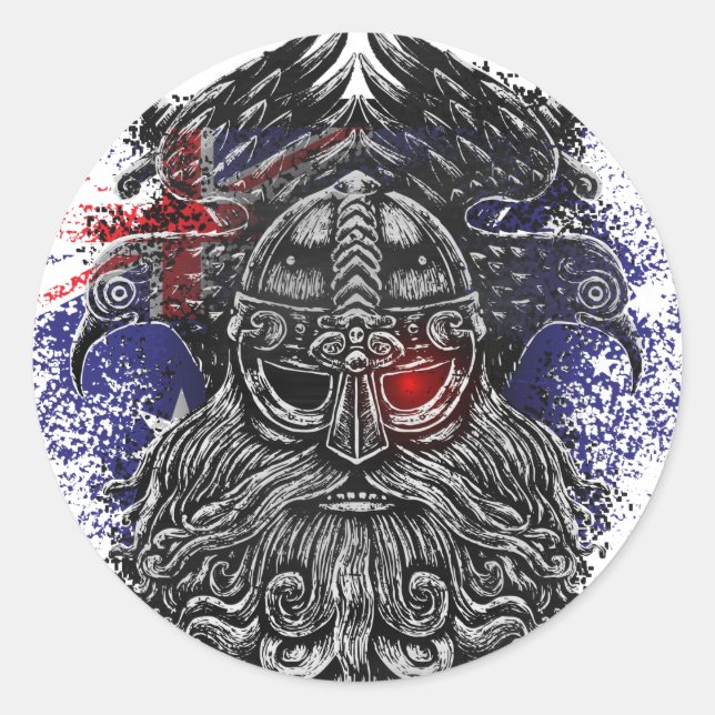 Sticker Rond Odin ravens swords Viking Mythologie Australia fla (Devant)