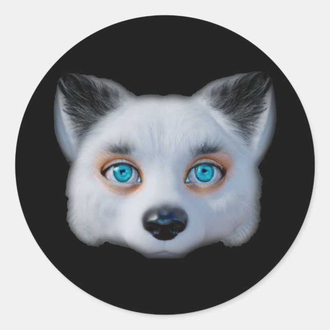 Sticker Rond Oeil bleu renard argenté (Devant)