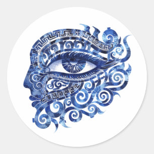 Sticker Rond Oeil mal grec Abstrait avec clé grecque