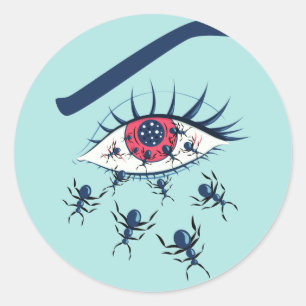 Sticker Rond Oeil rouge Déplaisant avec des fourmis