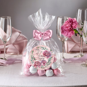 Sticker Rond Œillets roses élégants pour une fête d'anniversair