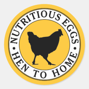 Sticker Rond Oeuf Jaune jaune avec Hen Farmhouse Oeuf Carton Lo