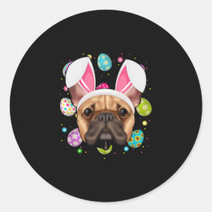 Sticker Rond Oeuf Lapin Oreille Chien à tête française Visage P