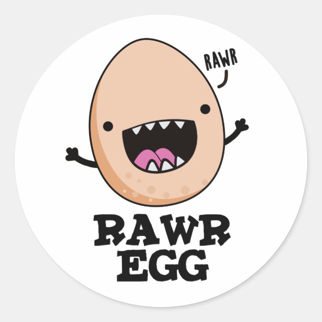 Sticker Rond Oeuf Rawg Funny Roaring Pun Oeuf Raw (Devant)