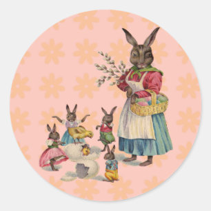 Sticker Rond Oeufs de lapin de Pâques