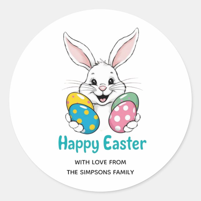 Sticker Rond Œufs de lapin stylés Fleuris Joyeuses Pâques Autoc (Devant)