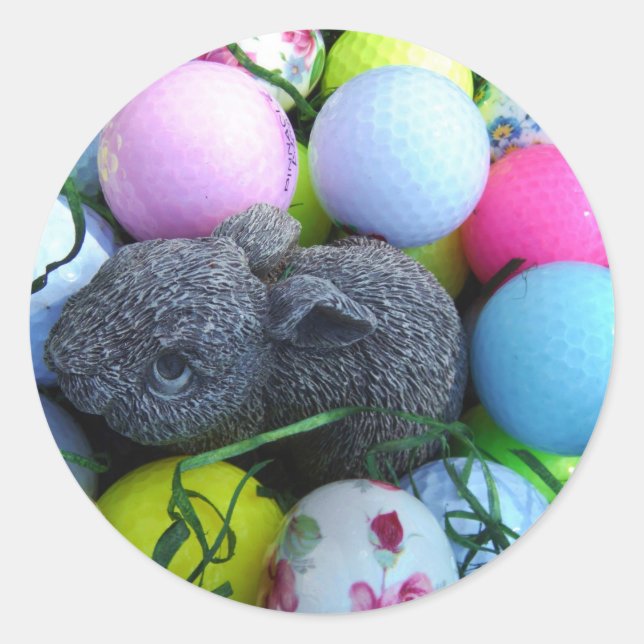 Sticker Rond Oeufs de Pâques, Ballons de golf de lapin (Devant)