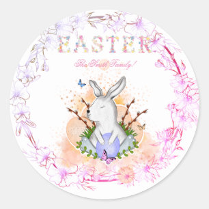 Sticker Rond OEufs de Pâques, fleurs classique collant rond