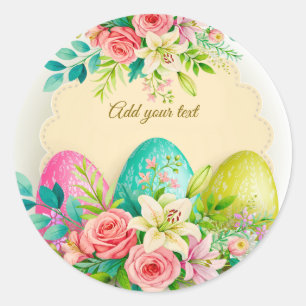 Sticker Rond Œufs de Pâques floraux & Roses de printemps Person