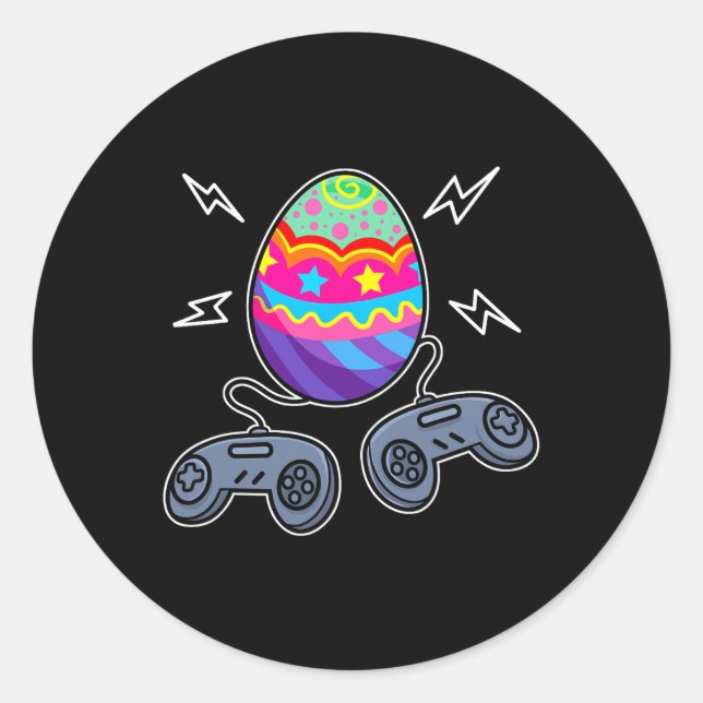 Sticker Rond OEufs de Pâques Jeu Vidéo Lover Cadeaux Enfants Ga (Devant)