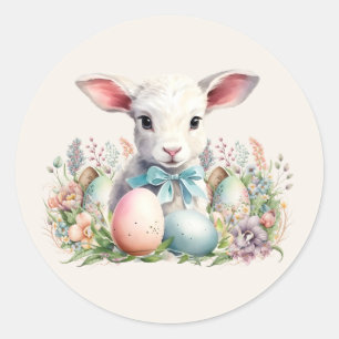 Sticker Rond Œufs de Pâques pastel agneau vintage
