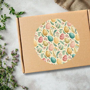 Sticker Rond Œufs de Pâques vintage avec bourgeons floraux