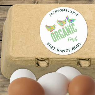Sticker Rond Oeufs De Poulet Frais Libre Gamme Bio