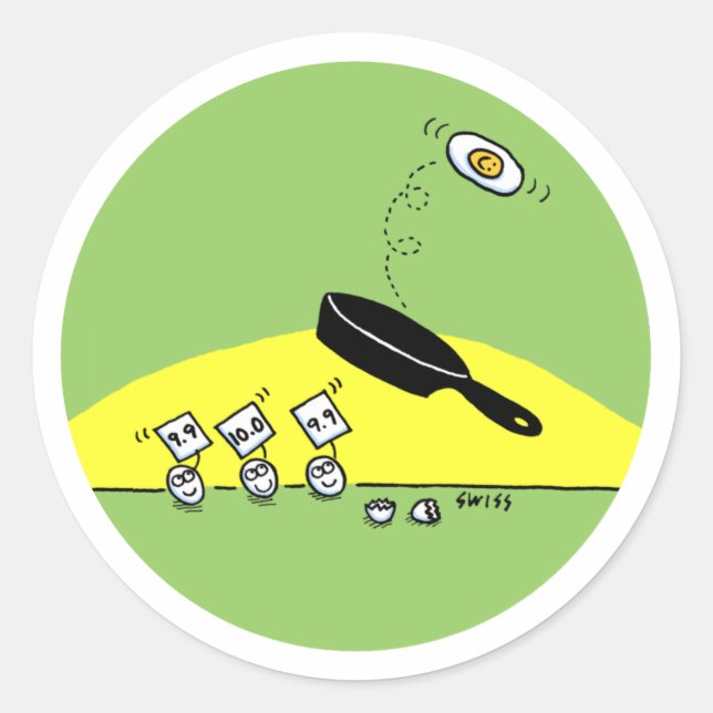 Sticker Rond Oeufs Drôle Montre Oeufs Faire Gymnastique Dessin (Devant)