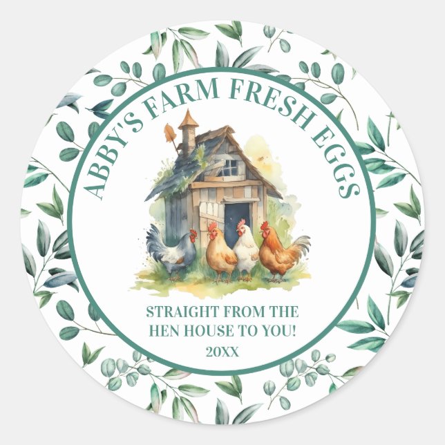 Sticker Rond Oeufs frais de ferme directement de la maison Hen (Devant)