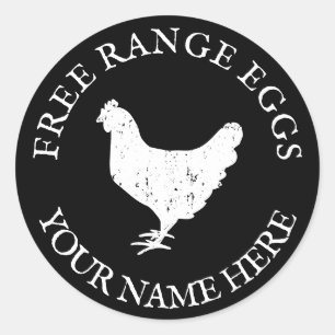 Sticker Rond OEufs frais de ferme libre silhouette de poulet