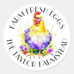 Sticker Rond Oeufs frais de ferme   Personnalisé