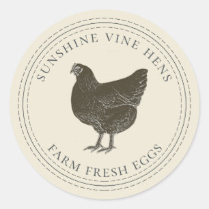 Sticker Rond Oeufs frais de ferme Vintage Hen Oeuf Carton antiq